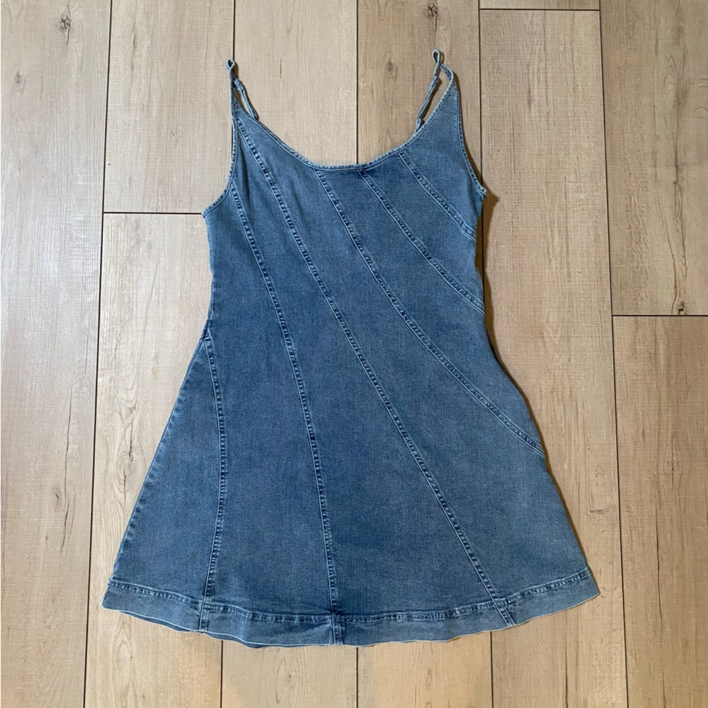 Mustard Seed Denim Tank Dress – Blue, Size L Flared A-Line, Chambray Dress - Picture 2 of 13
